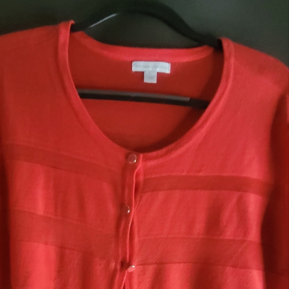 New York & Co women red sweater cardigan size xl ribbed - Picture 5 of 8